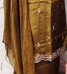 Best Quality Unstitched Hand Embroidered Beautiful Premium <b>Out</b> Fit Suits Indian Fashion Forward Traditional Salwar Kameez - Product Image 4