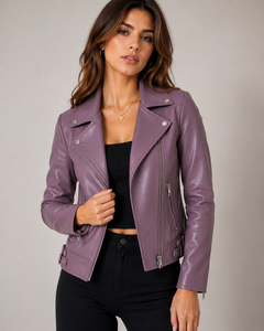 Yellow PU <b>Leather</b> Biker <b>Jacket</b> Women Zipper Slim Fit Short Bomber <b>Jacket</b> Quilted Sleeve Casual Autumn <b>Winter</b> - Product Image 3