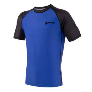 Vêtements de fitness personnalisés pour hommes, en polyester, à demi-manches, de couleur unie, avec protection UV, vêtements de fitness - Product Image 2