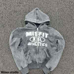 Personalizado de peso pesado 300-500GSM algodón Vintage ácido lavado de gran tamaño hombres diamantes de imitación Chenille parche bordado sudaderas con capucha desgastadas - Product Image 1