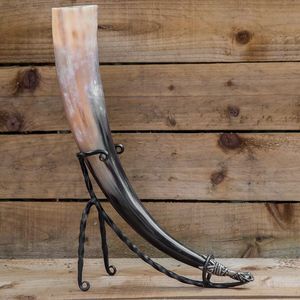 Indian Handmade Natural Ceramic Viking Drinking Horn High Quality <b>Christmas</b> Party Cup with Stand Antique Carved Design - Product Image 1