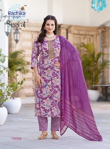 Women's Designer Viscose Rayon Foil Printed Top Bottom Dupatta Embroidery Work Wedding Elegant Maruti Fashion Regular Fit <b>Kurtis</b> - Product Image 2