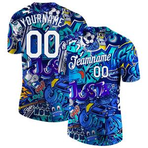 Directo Engro Sportswear Venta al por mayor Custom Graffiti Pattern White-Royal 3D Performance Camiseta - Product Image 1
