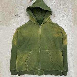 OEM Service Vente en gros Poids lourd Conception personnalisée Bon Vintage Distressed Acid Wash Zipper Hoodie pour les hommes à bas prix à vendre - Product Image 5