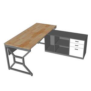 Executive 160x70cm <b>Desk</b> with <b>Solid</b> <b>Wood</b> Cabinet Luxury Minimalist Design Iron Legs Assembly Required-BGD68071 - Product Image 6