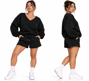 Ensemble de sweat-shirts décontractés à col en V, surdimensionnés, avec logo personnalisé, sérigraphie et broderie en relief, vente en gros directe d'usine, exportateur actif - Product Image 3