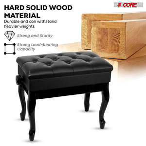 5 Core Piano Bench 3 Padded Cushioned <b>Stool</b> Wooden Heavy Duty Adjustable Musician Chair w Storage - Product Image 3
