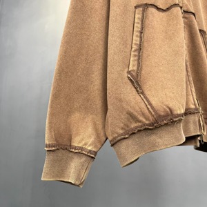 Pull brodé personnalisé lavage à l'acide à capuche 100% coton fermeture éclair designer poids lourd vintage hommes en détresse qualité Premium - Product Image 2