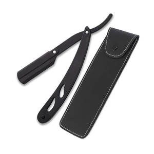 Juego de Navajas de Afeitar Profesionales de Acero Inoxidable Negro Mate con Funda de Cuero, Navajas de Afeitar Tradicionales para Barbería - Product Image 1