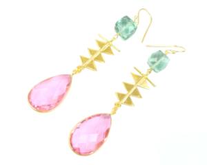 925ต่างหูห้อยเงินสเตอร์ลิงสีชมพูพลอยควอตซ์ชุบทอง18K ของขวัญที่ดีที่สุดสำหรับเครื่องประดับค้นหาส่วนประกอบ - Product Image 4