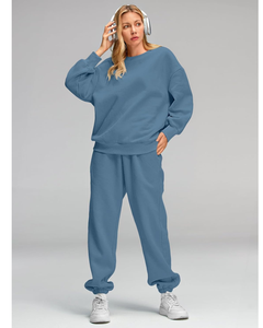 Sudadera de gran tamaño a la moda de otoño para mujer, pantalones de chándal holgados, trajes de 2 piezas con decoración de botones, Tops largos, bolsillos, conjuntos de salón - Product Image 1