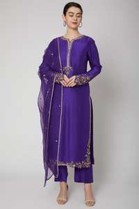 2025@Trendy Indian/Pakistani Purple Long Kurta, Pant & Dupatta <b>Dress</b> with Embellished Dabka, Pearls, Stone work for Party-Wear - Product Image 2