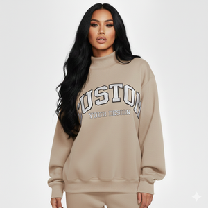 Sweat-shirts à col montant surdimensionnés en coton de haute qualité, vêtements de rue personnalisés pour femmes - Product Image 1