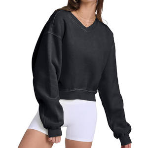 Logo personnalisé Streetwear Hoodies Haute Qualité Femmes Crop Goutte Épaule Femmes Sweatshirt pour Femme - Product Image 1