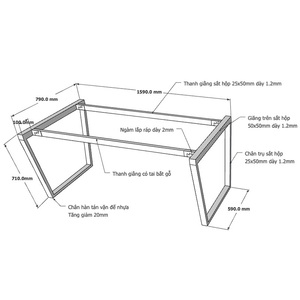 Trapez Concept 1600x800mm Steel <b>Table</b> Legs Assembly Required Connectors & Shelf Supports-HCTC007 - Product Image 4