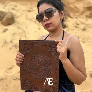 New Real Hand Tooled Extra Large Embossed Leather File <b>Folder</b> Boho Traditional Vintage Leather Travel Long Zip Document Holder - Product Image 1