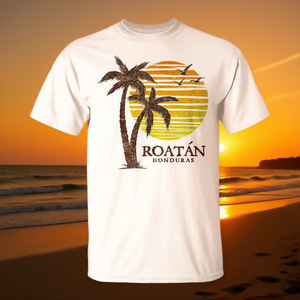 เสื้อยืดของที่ระลึกวินเทจ โรตัน ฮอนดูรัส ชายหาดยามพระอาทิตย์ตก สินค้าส่งเสริมการขายระดับพรีเมียม - Product Image 3
