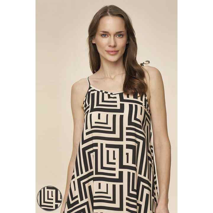 Caroline Women's Cream Black Strappy Summer Viscose Dress - D-2003