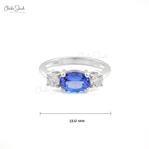 Anillo de tres piedras con acento de tanzanita y Diamante Natural de 8x6mm con oro blanco fino de 14K, joyería al por mayor, envío gratis - Product Image 2
