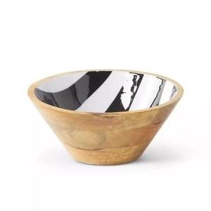 Bol en bois de mangue et imprimé Bol de service naturel avec revêtement en émail Bols de service pour salade de fruits et pâtes à vendre - Product Image 1