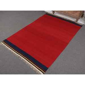 Alfombra vintage, alfombra turca de 4.4x6.6 pies, alfombra de lana con motivos de plantas y árboles en rojo y azul - Product Image 2