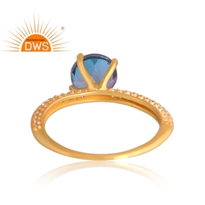 แหวนพลอยโทแพซชุบทอง18K สำหรับผู้ผลิตเครื่องประดับควอตซ์แบบคู่ชุบทอง18K - Product Image 2