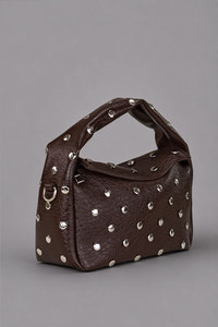 Bolso de Hombro con Tachuelas para Mujer, con Logotipo Personalizado, OEM, Lona Marrón, Cierre de Cremallera Impermeable, Bolso Casual, ODM, Marca Privada, Moda - Product Image 1