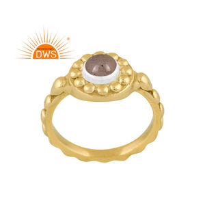 Último diseño hecho a mano 18K chapado en oro Natural labradorita piedra preciosa anillo apilable Demi joyería fina fabricante - Product Image 1