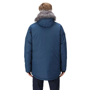 OEM Design Men Blue <b>Waterproof</b> Zipper Padded Winter <b>Parka</b> <b>Jacket</b> With Front Pockets & Faux Fur on Hood Men <b>Jackets</b> - Product Image 2