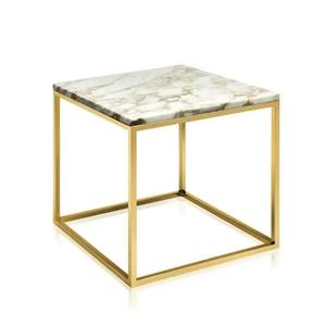 Ensemble de table basse carrée en marbre, finition en poudre de fer blanc doré moderne et luxueuse, facile à nettoyer, pour salon - Product Image 1