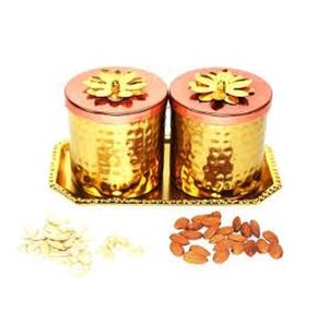 Tarro de fruta seca de cobre envejecido de alta calidad con tapa chapada en oro Contenedor de comida de metal hecho a mano - Product Image 4