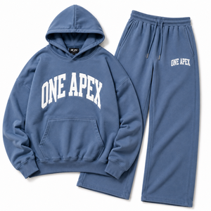 Conjunto Deportivo ONEAPEX para Hombre, Sudadera Oversize Azul Polvoriento, Pantalones Deportivos Anchos, Algodón Premium Grueso Antibacterial - Product Image 5