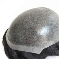 Postiche en cheveux humains naturels doux et ondulés à base de peau fine en PU pour hommes