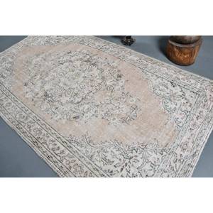 Alfombra turca Vintage Beige Blanco 5,4 X 9.3ft Lana y piel Patrón de retales de tejido plano para decoraciones de sala de estar - Product Image 4