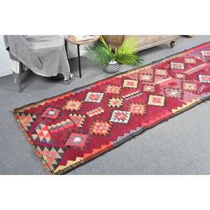 Tapis de Grande Taille Turc Vintage Rouge Beige 29 X 10.9ft Style Ethnique Décor Laine Latex Support Rectangle Couloir Motif Tapis de Chambre - Product Image 1