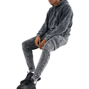 Heavy <b>weight</b> Acid Wash Tracksuit and Sweatpants Vintage set Sportswear Pullover Two Piece Custom Logo <b>Blank</b> Suits - Product Image 3