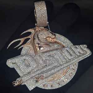 Pendentif Ice Out avec breloque en plaqué or rose VVS Moissanite diamant taille ronde bijoux Hip Hop pour hommes en argent sterling 925 - Product Image 5