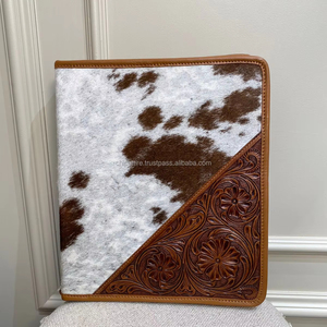 Cartera de cuero y cuero de vaca con herramientas manuales de marca personalizada, estuche para documentos de alta calidad, carpeta de archivos de negocios, cubierta para carpeta de anillas - Product Image 2