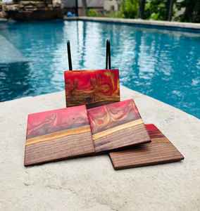 Custom Handmade Durable Polished Wooden Resin <b>Coaster</b> Solid Wood and Epoxy Resin <b>Drink</b> <b>Coaster</b> Set for Home Office Bar Kitchen - Product Image 3