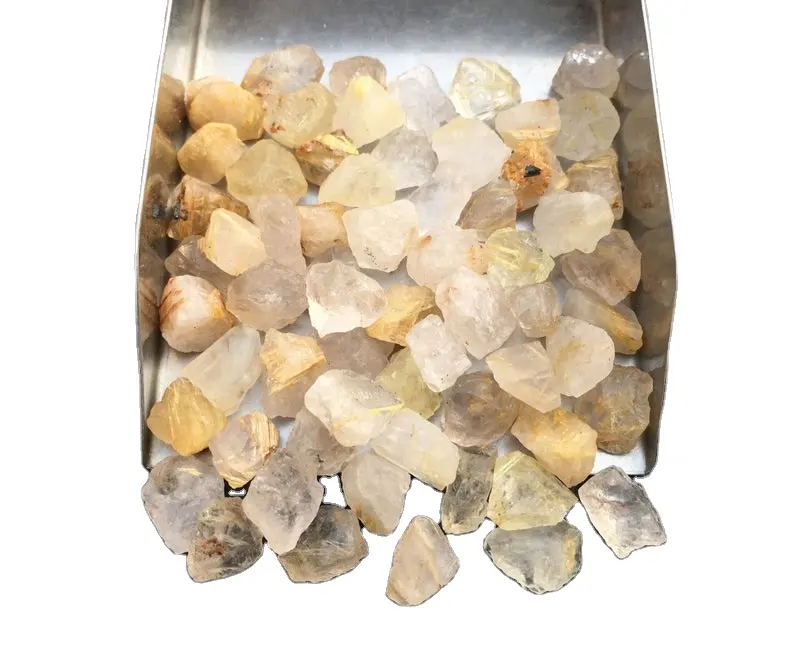 Natuurlijke Gouden Rutiel Kwarts Ruwe Kristal Edelsteen Sieraden Witte Steen Collectie Stijl Handgesneden Groothandel