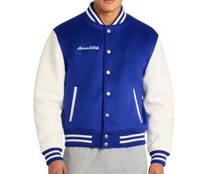 Veste universitaire vintage en mélange de laine d'hiver de qualité supérieure avec broderie et logo frontal, manches en cuir OEM/ODM - Product Image 6