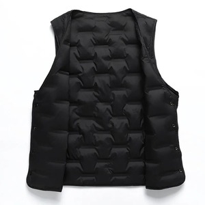 Veste en toile noire décontractée pour hommes, gilet léger et chaud, vêtements d'extérieur à simple boutonnage, manteau bouffant sans manches pour l'hiver, vêtements de qualité - Product Image 3