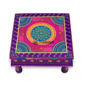 Tradebyd Chowki de madera decorativo para Puja Room Mesa de madera hecha a mano para Mandir y festivales - Product Image 5