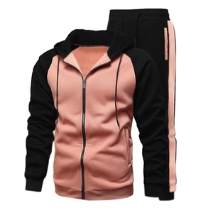Survêtement de jogging d'extérieur zippé à manches longues 100% coton pour hommes Survêtements de course à pied grande taille respirant solide - Product Image 1