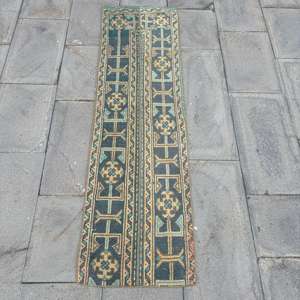 Alfombra Vintage Estilo Runner de 1.5x5.3 pies (45x161 cm), Alfombra de Lana con Estampado Animal Azul Turco - Product Image 1