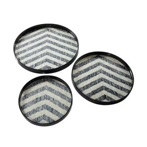 Nouvel arrivage de plateau de service élégant décor de table snacks sucrés plateau de service rond en nacre jaune au meilleur prix - Product Image 4