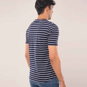 T-shirt noir à rayures pour hommes avec logo personnalisé T-shirt à col rond pour hommes T-shirt classique à col rond pour hommes - Product Image 2