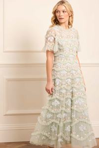 Robe avec demi-manche Taille naturelle et volant Embellissement Satin Matière Respirante Antistatique A-Line Soirée - Product Image 2