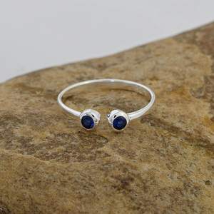 แหวนแซฟไฟร์สีฟ้าทำด้วยมือแหวนโซลิแทร์เงินสเตอร์ลิงเครื่องประดับวินเทจโบฮีเมียนของขวัญวันเกิดสำหรับผู้หญิง - Product Image 3