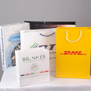 Luxury Eco-friendly Recyclable Offset Printed Boutique <b>Paper</b> Bags with Cotton Drawstrings for Household Packaging - Product Image 1